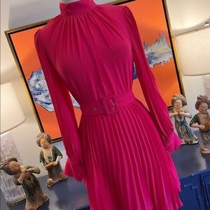 Canary Designs bright pink mock neck pleated dress